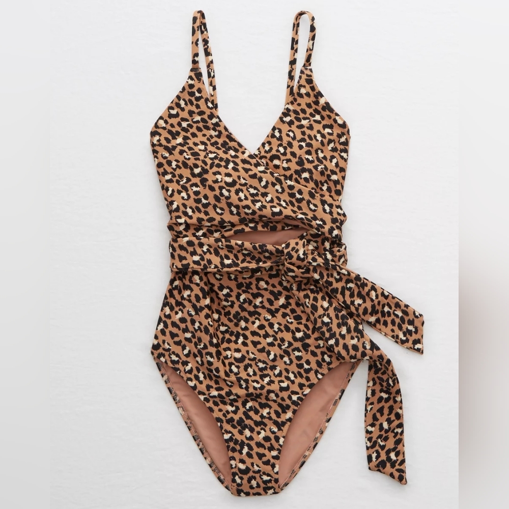 Aerie leopard wrap one piece swimsuit